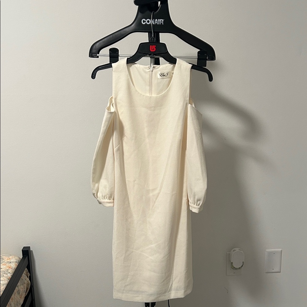Eliza J Cream Cold Shoulder Long Sleeve Dress